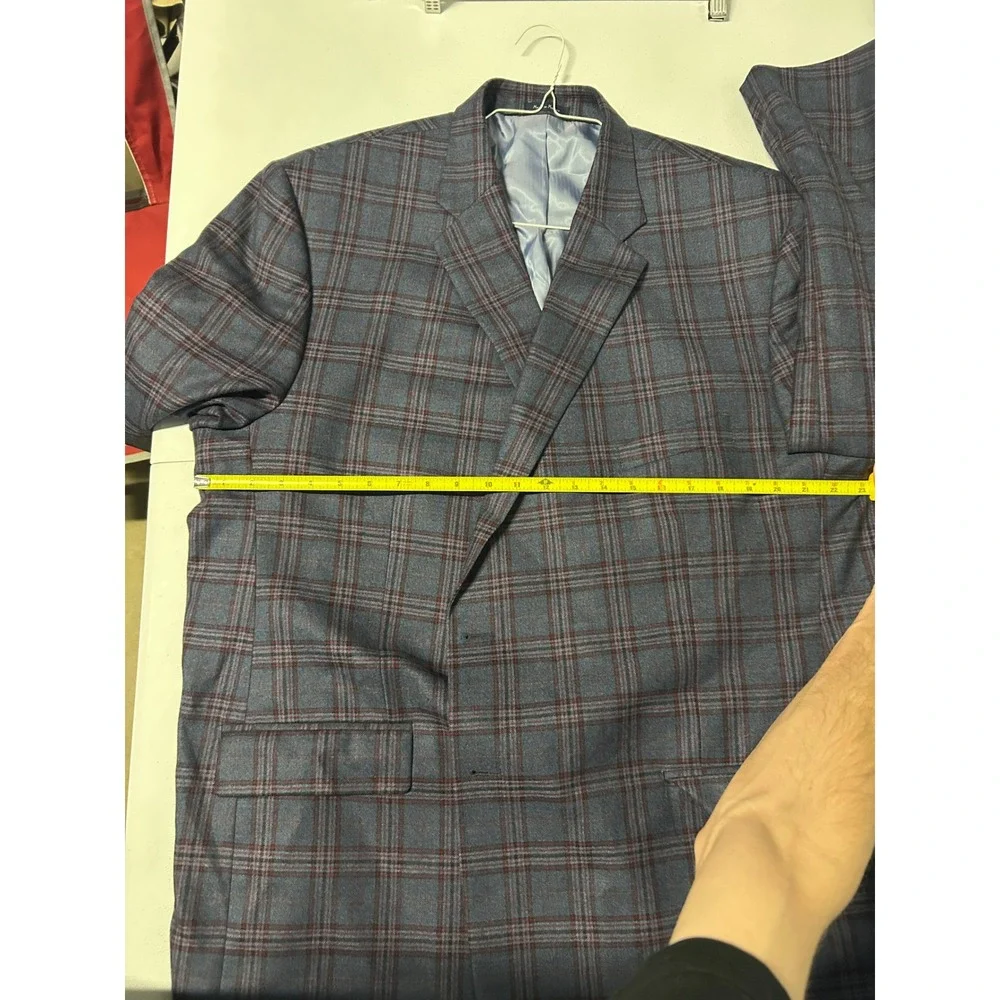 Turnbury Blazer Mens 54 R Blue Plaid Wool Blend Single Breasted Professional